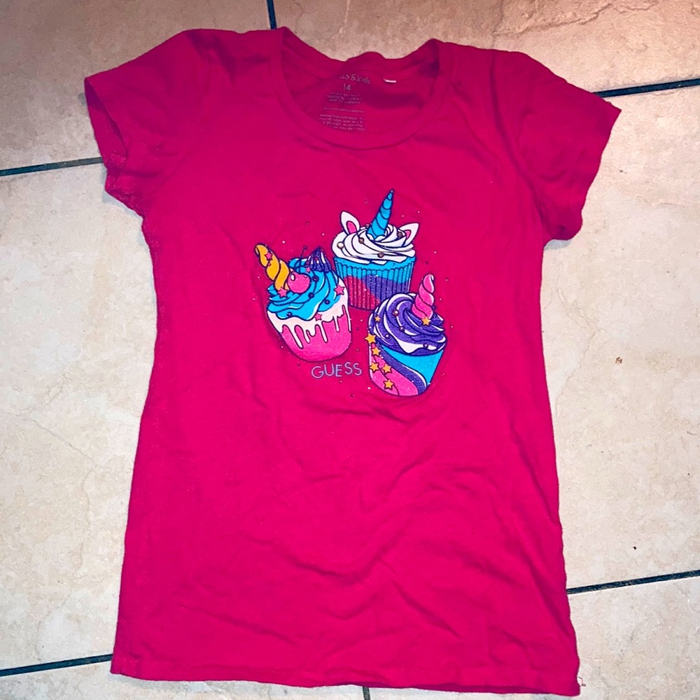 GUESS Girls' Pink Unicorn Cupcake Graphic Tee